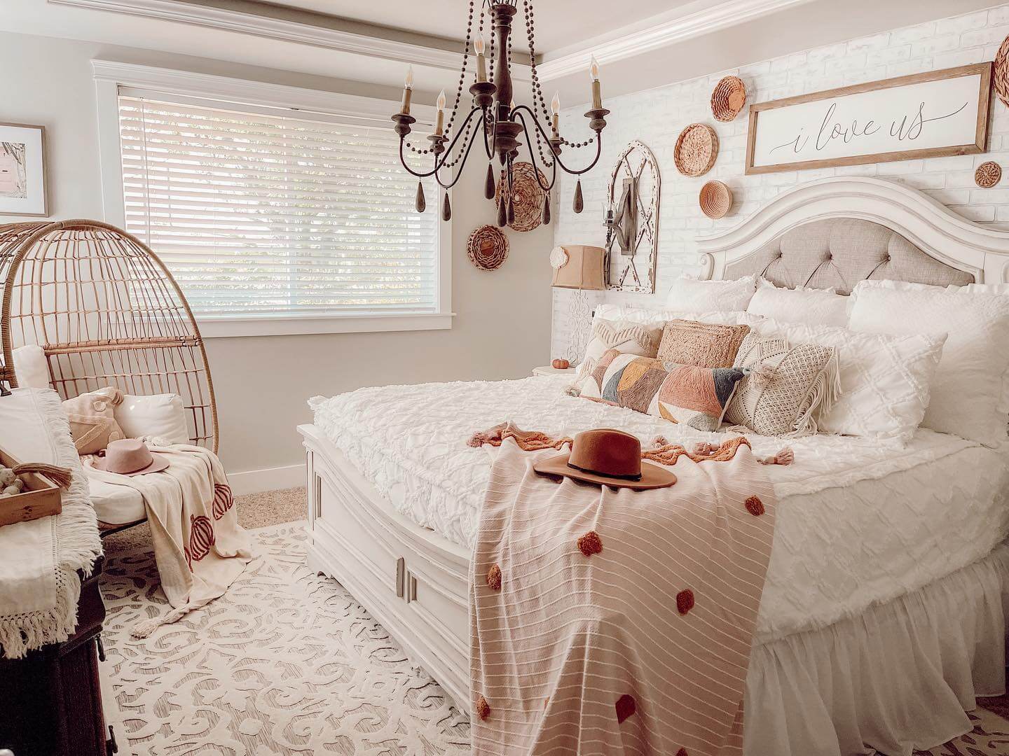 Round Woven Baskets Add Earthy Texture Above the Bed
