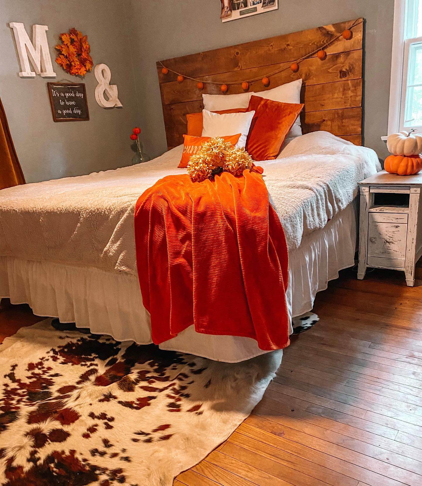 Rustic Wooden Headboard With Cozy Fall Garland