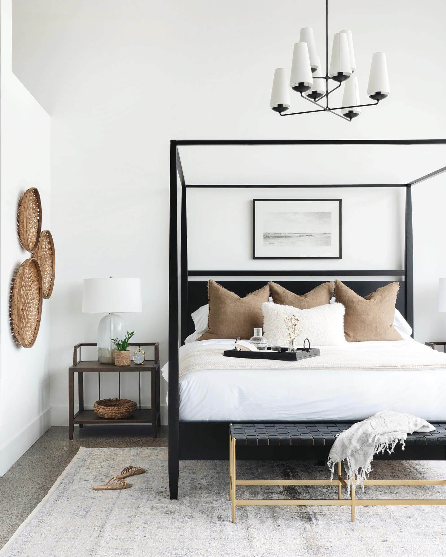 Woven Wall Baskets Add Natural Texture to a Bedside
