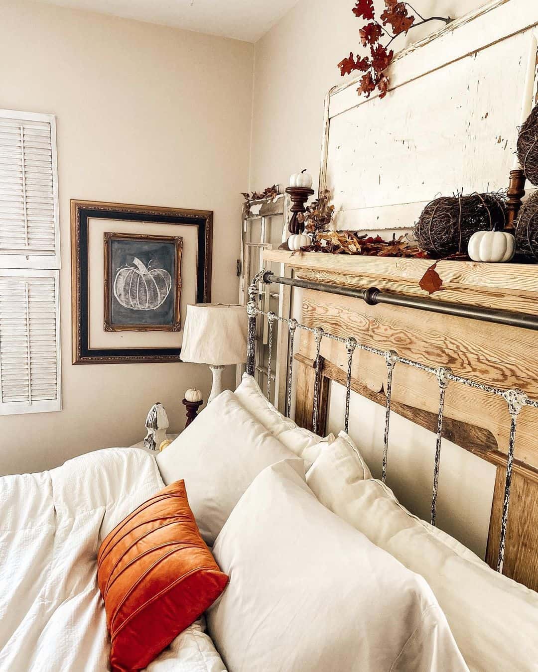 Distressed White Door Panel Creates a Rustic Headboard