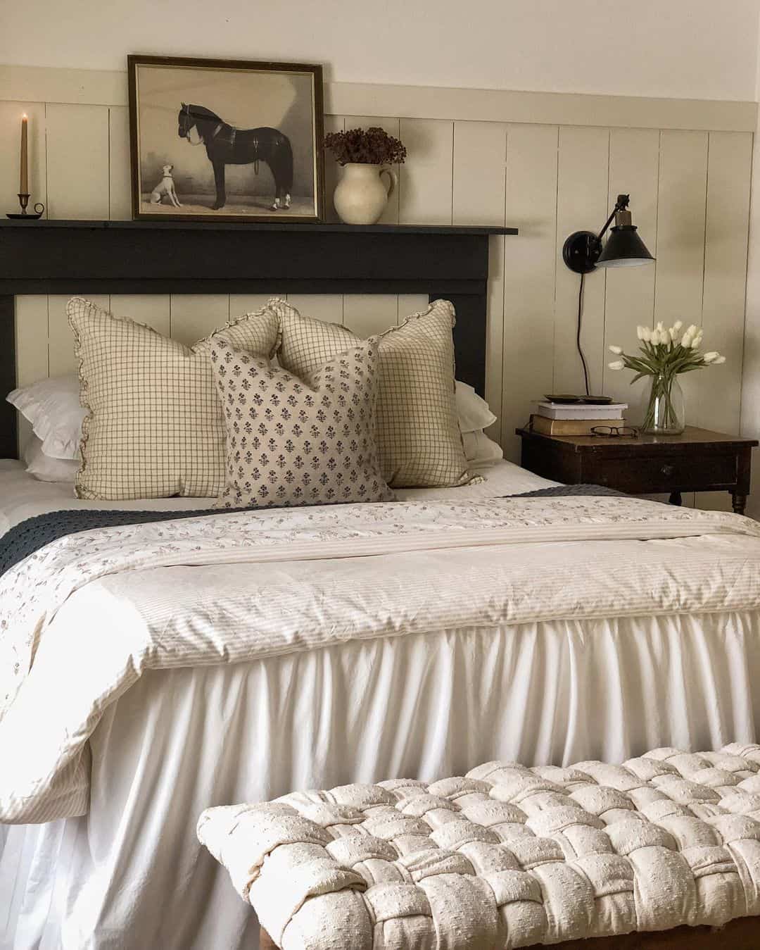 Framed Equestrian Art Adds Vintage Charm Above the Headboard