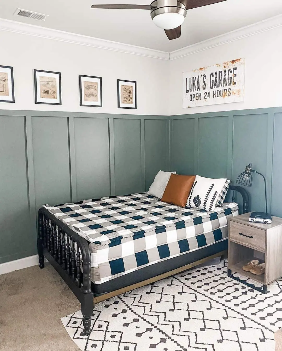 Board and Batten Walls Frame a Cozy Farmhouse Bedroom