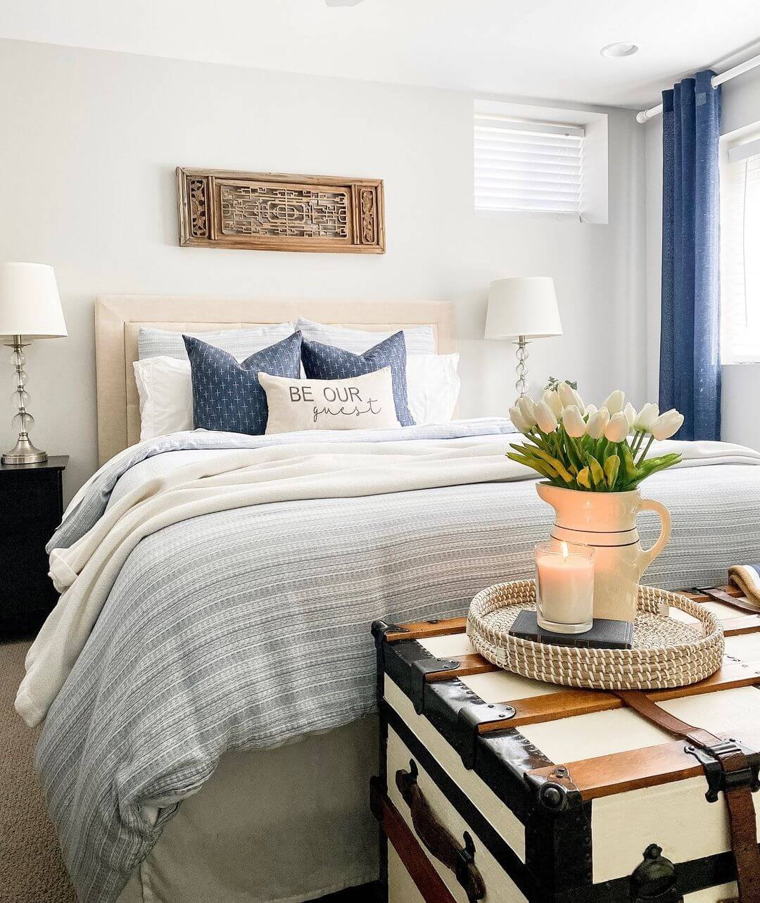 Vintage Trunk Doubles as a Cozy Bedside Table