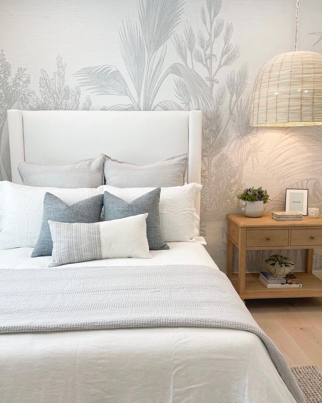 Botanical Wallpaper Creates a Lush Backdrop for a Serene Guest Bedroom