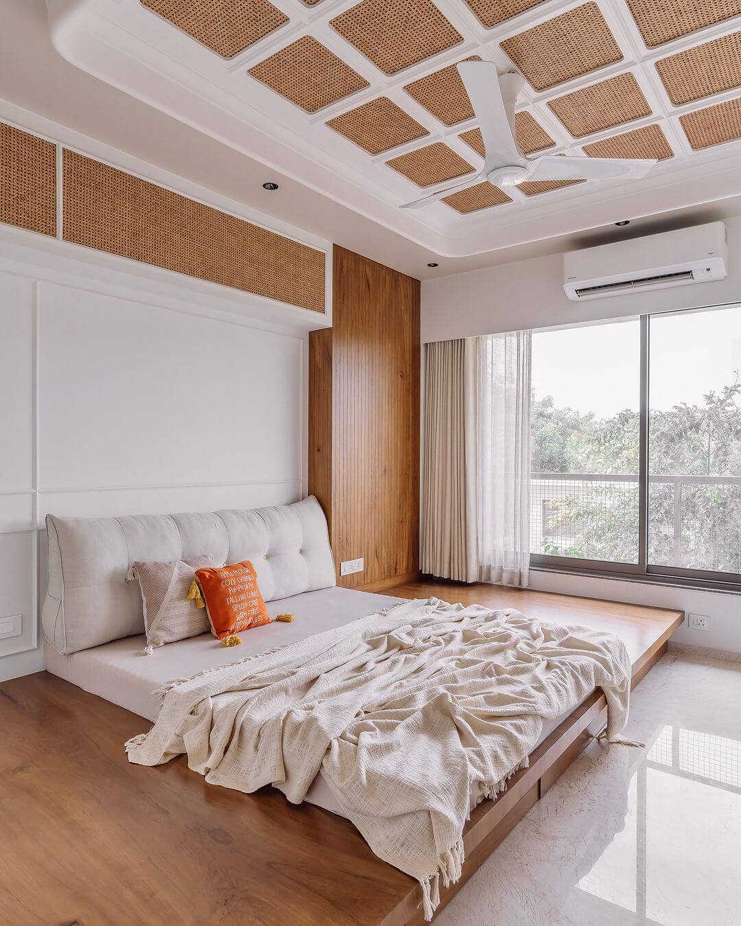 Square Cane Panels Add Natural Texture To The Ceiling