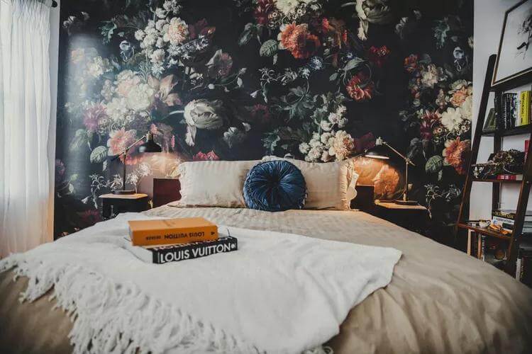 Dramatic Floral Wallpaper Creates a Cozy Bedroom Focal Point