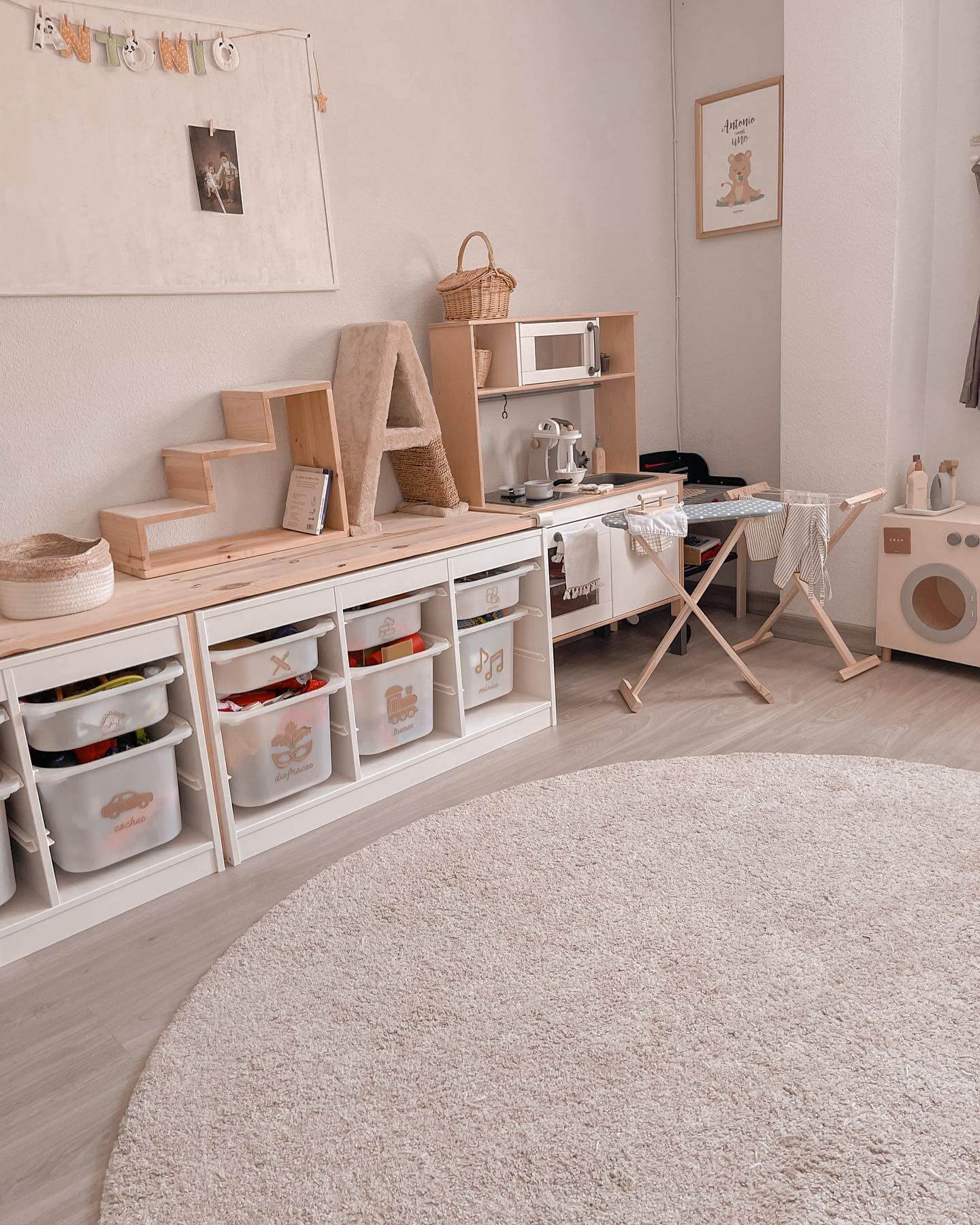 White Storage Bins with Themed Decals Organize Playtime