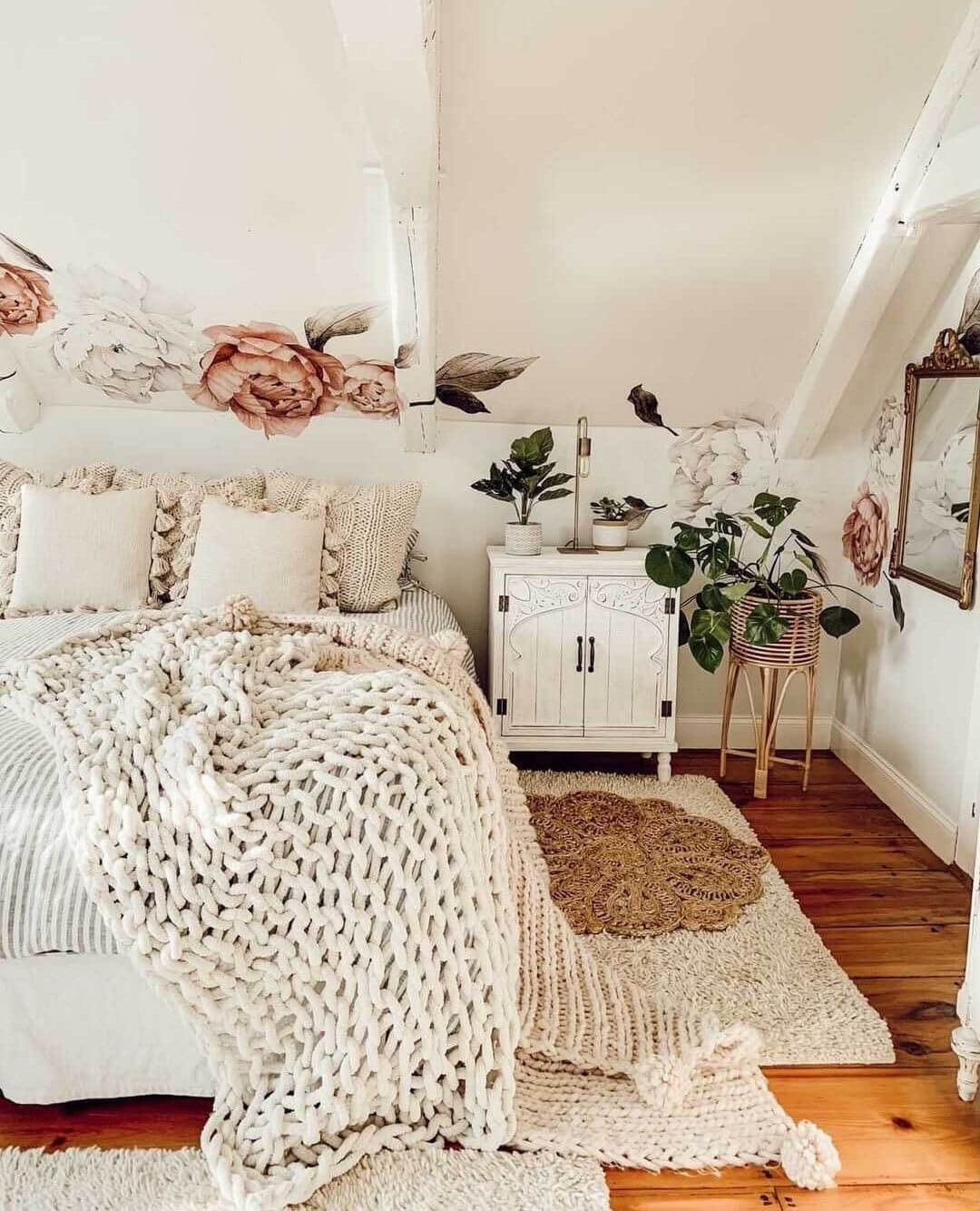 Apply Oversized Floral Wall Decals for Romantic Charm
