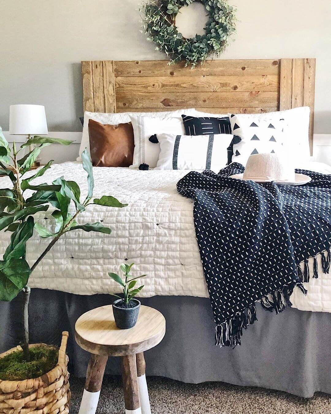 Anchor Your Bed with a Rustic Wood Headboard