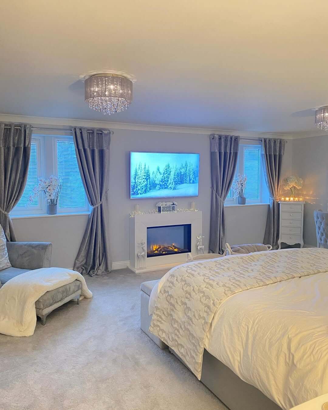 Electric Fireplace With Winter Scene TV Adds Cozy Focal Point