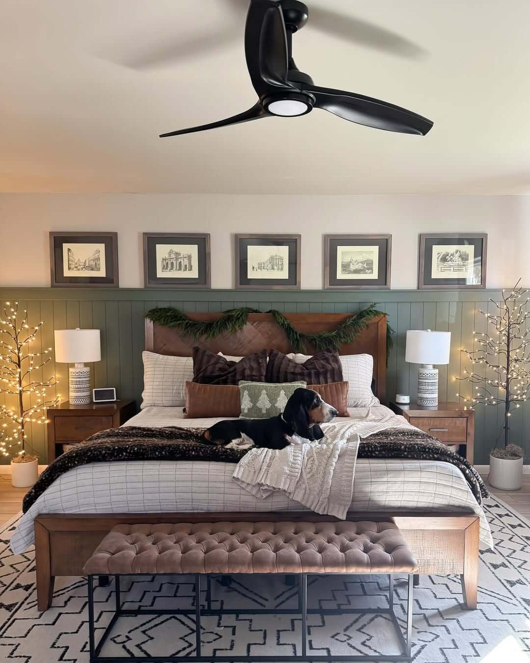 Framed Architectural Prints Add Classic Winter Vignettes Above the Bed