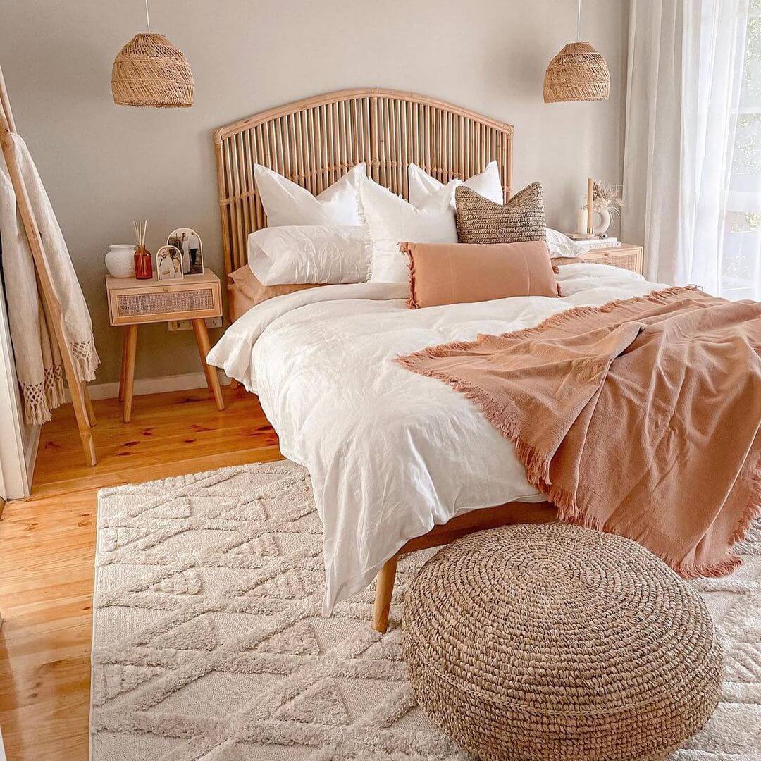 Opt for an Arched Rattan Headboard for Organic Texture