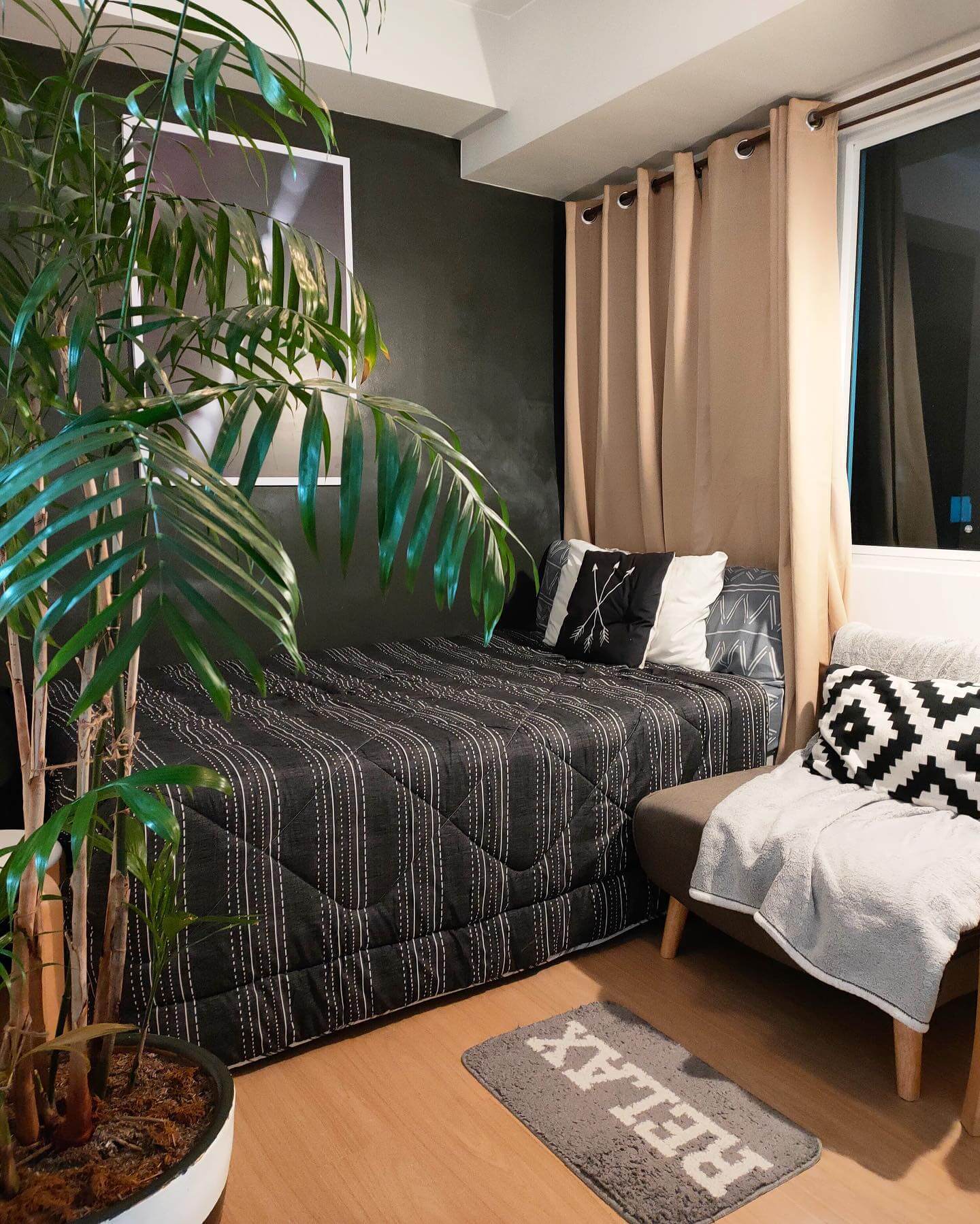 Striped Black Comforter Adds Cozy Texture to the Bed
