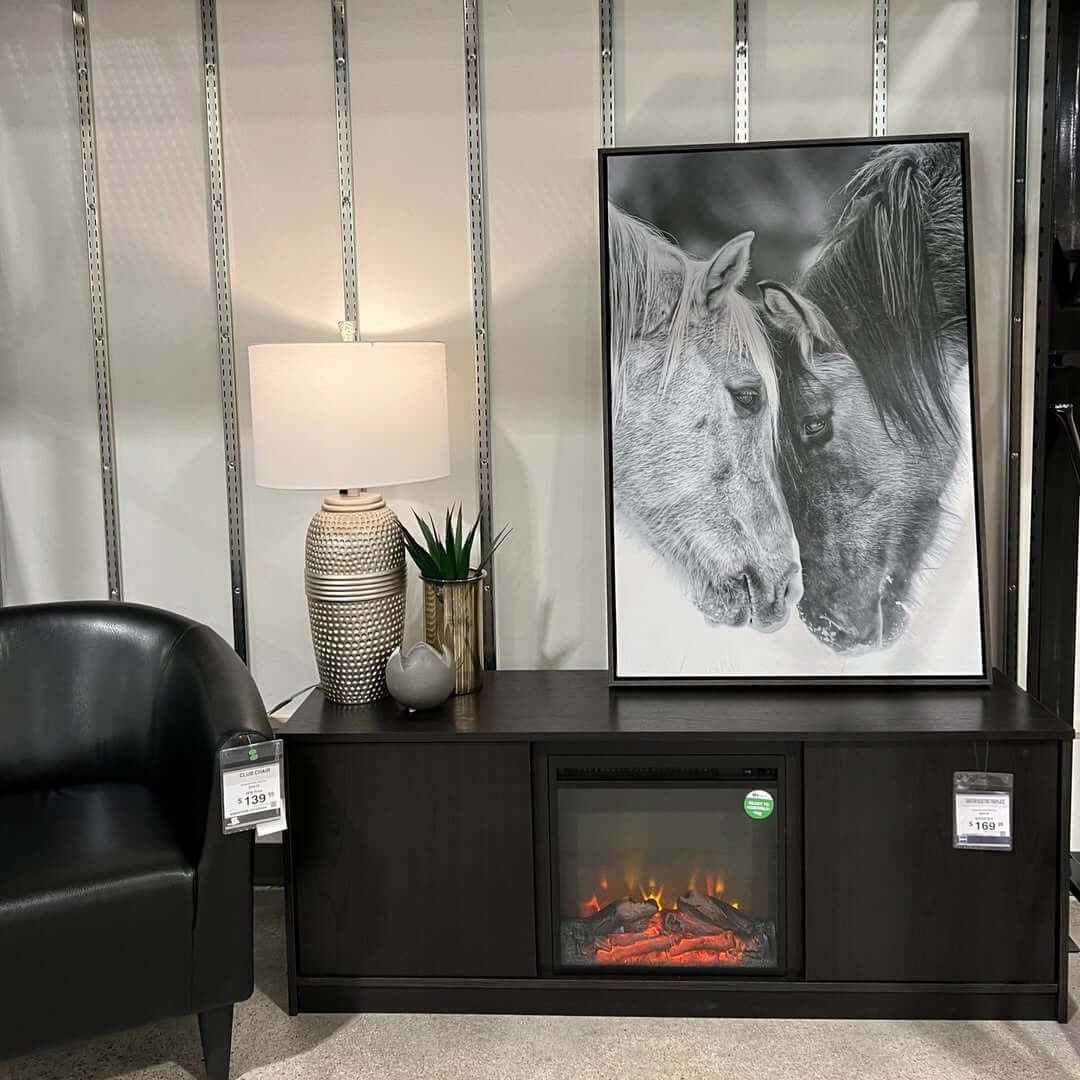 Dark Media Console With Integrated Electric Fireplace