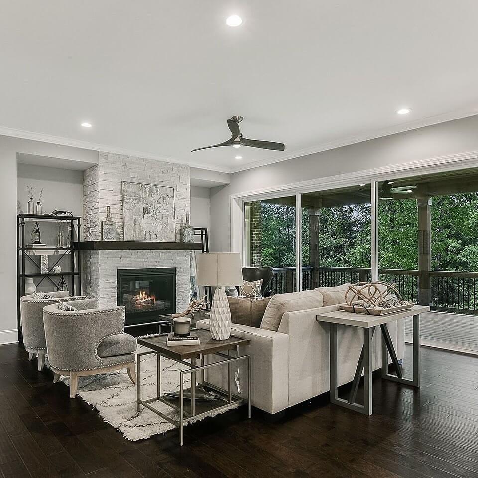 Textured White Brick Creates a Cozy Focal Point