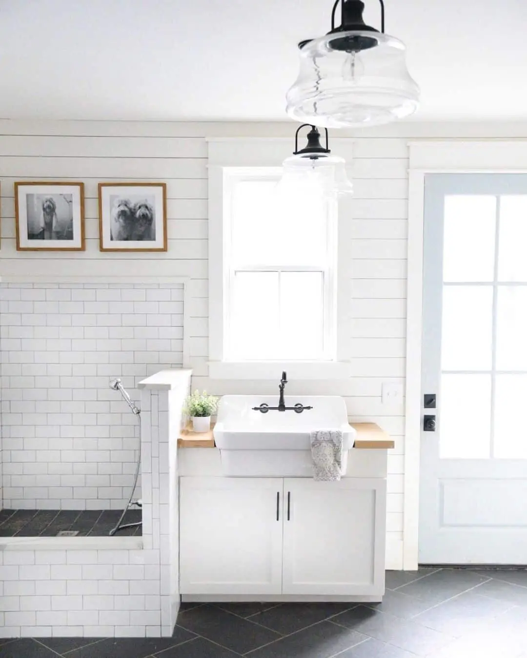 White Subway Tile for a Dog Shower