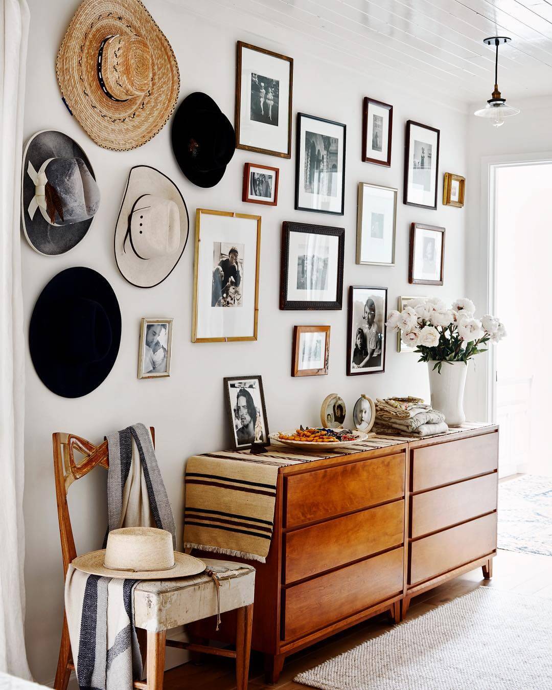 Combine Photos and Hats for a Textured Wall