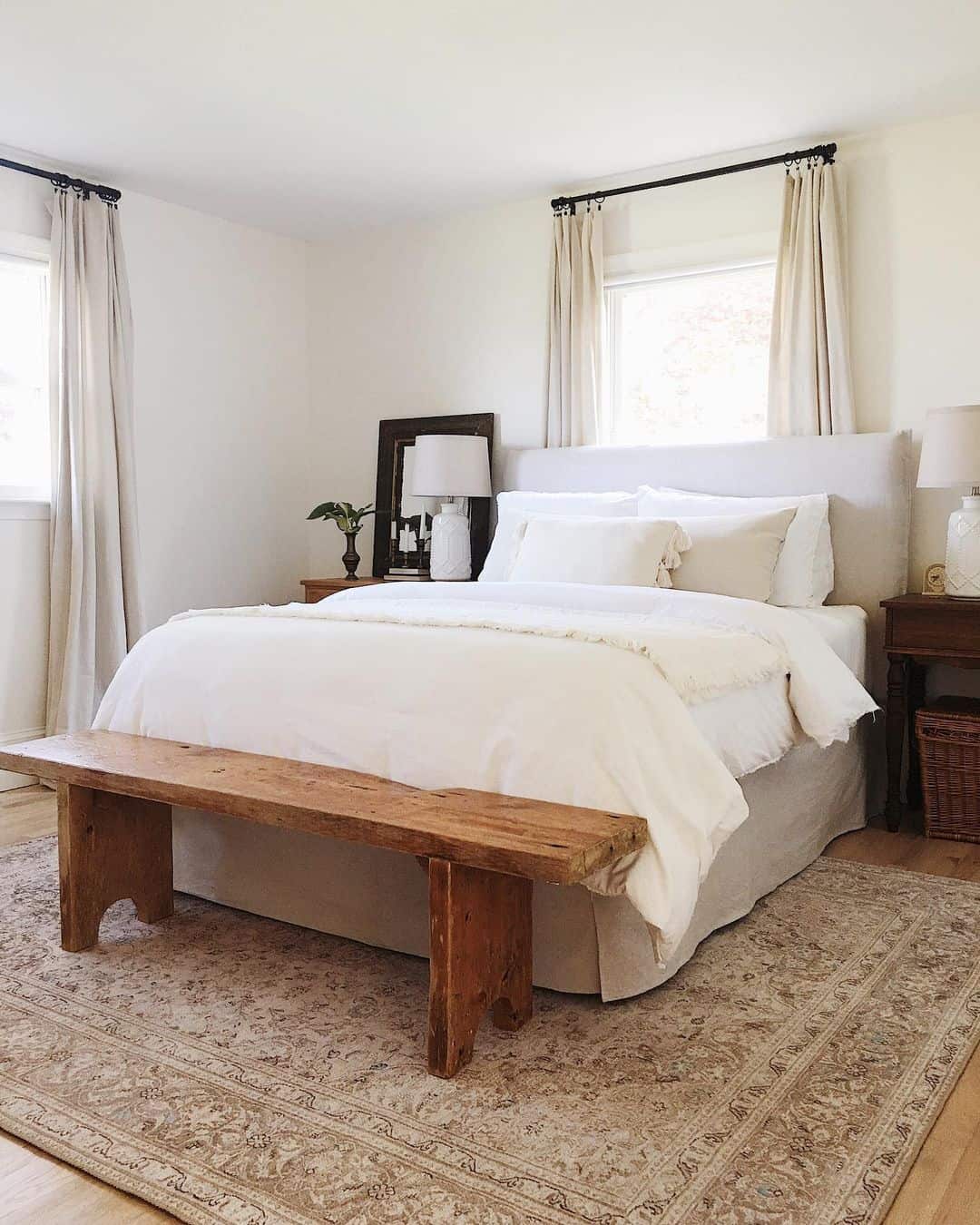 Rough-Hewn Bench Adds Natural Texture to Bedroom
