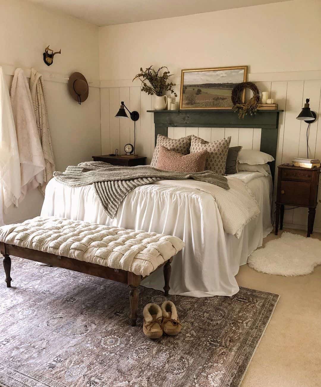 Dark Green Headboard Shelf Adds Layered Display Space