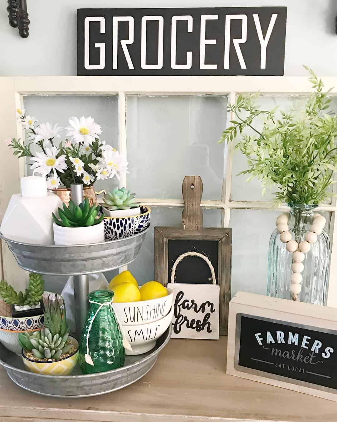Kitchen Tiered Tray with 'Farm Fresh' Sign and Lemons
