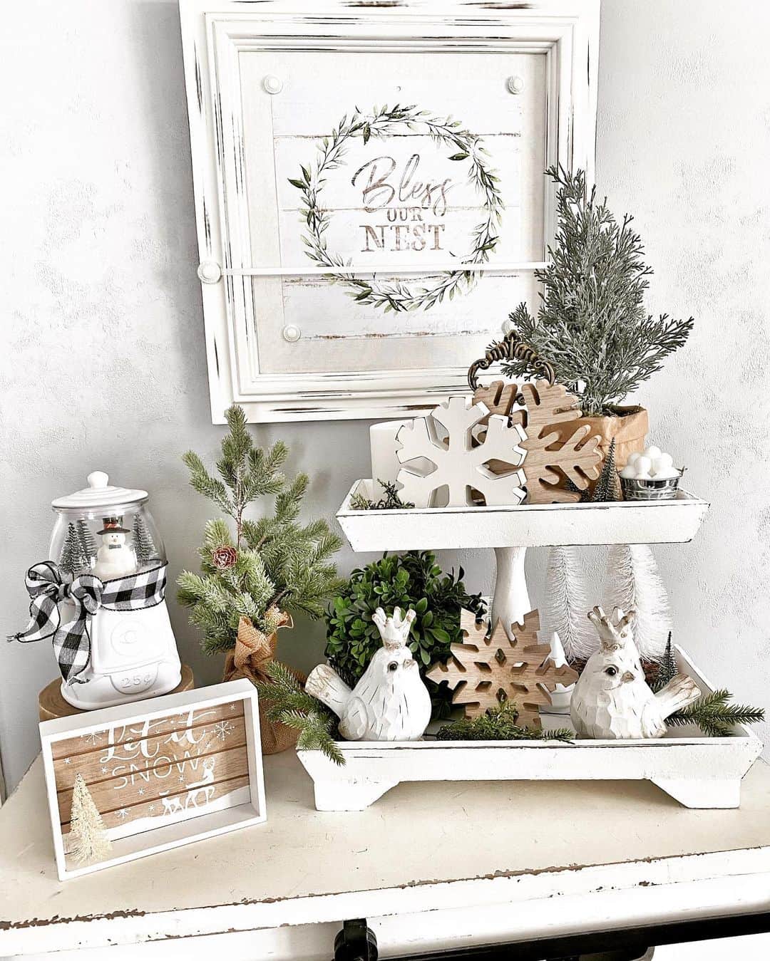 Winter Whimsy with Wooden Snowflakes and Birds