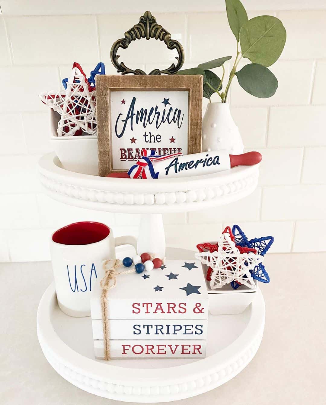 Patriotic Sentiment Stacked on Books