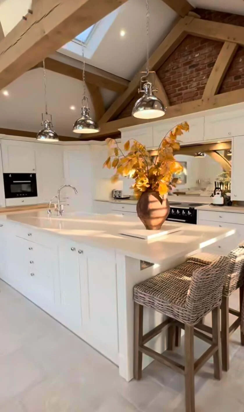 Rustic Vase with Autumnal Branches Adds Warmth to Island
