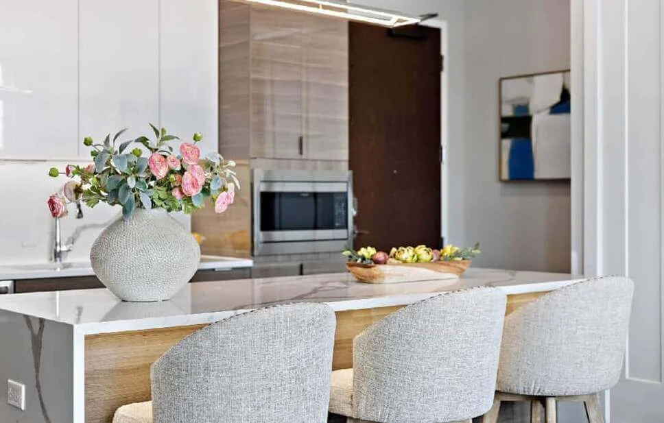 Soften Your Island with a Pink and Greenery Arrangement