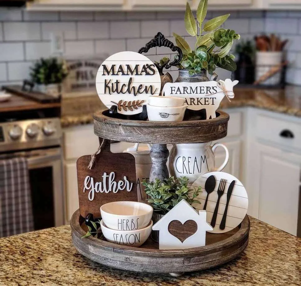 Style a Rustic Tiered Tray for Kitchen Charm