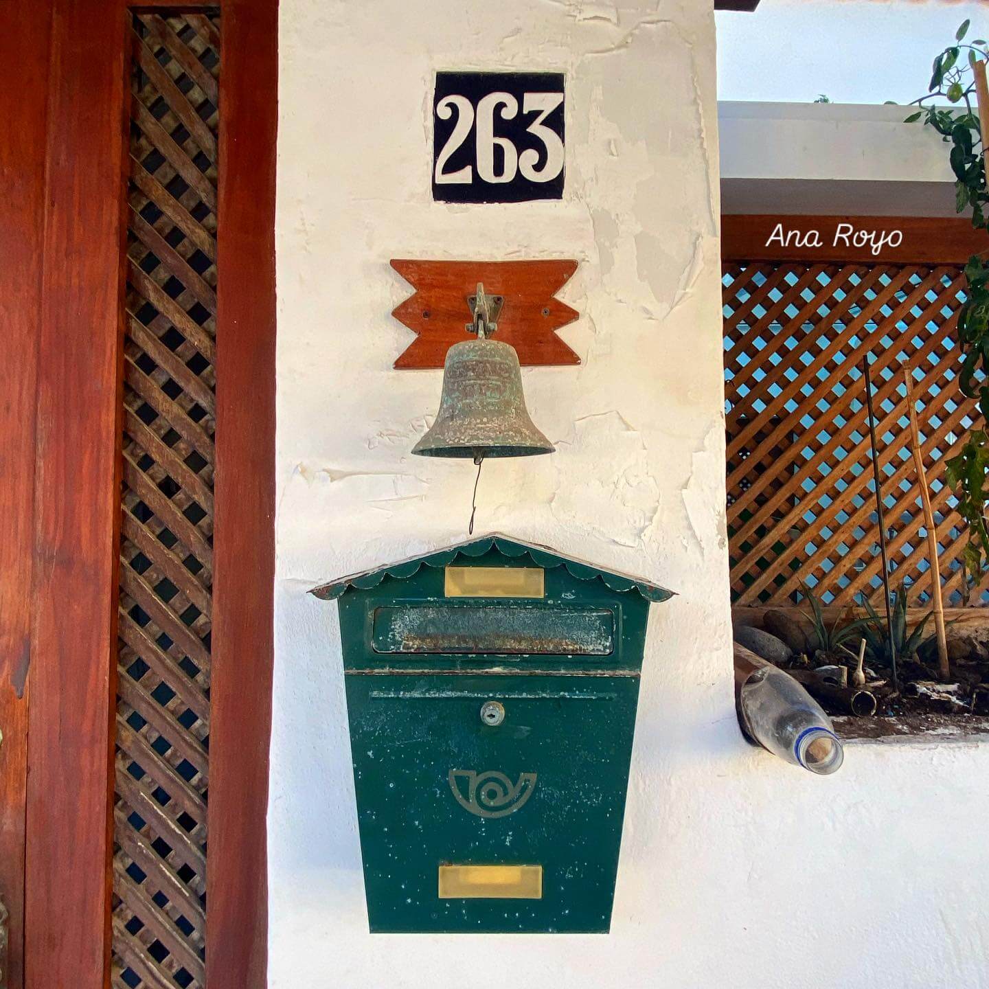 Vintage Green Mailbox with Brass Bell Accent