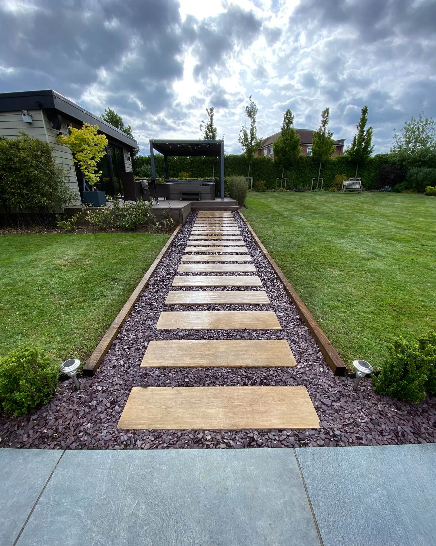 Define a Gravel Path with Wooden Plank Stepping Stones
