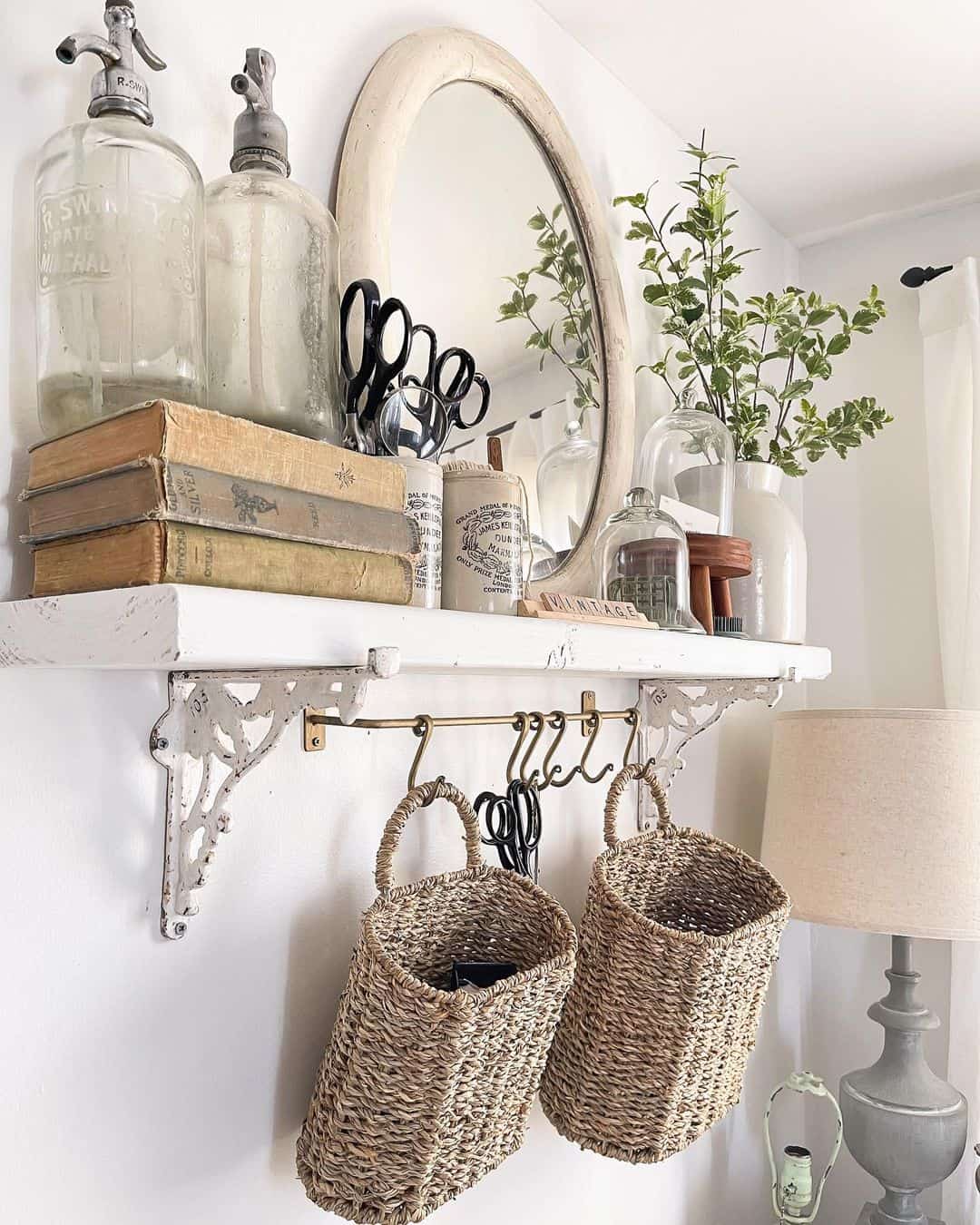 Woven Baskets Hung From a Rail for Extra Storage