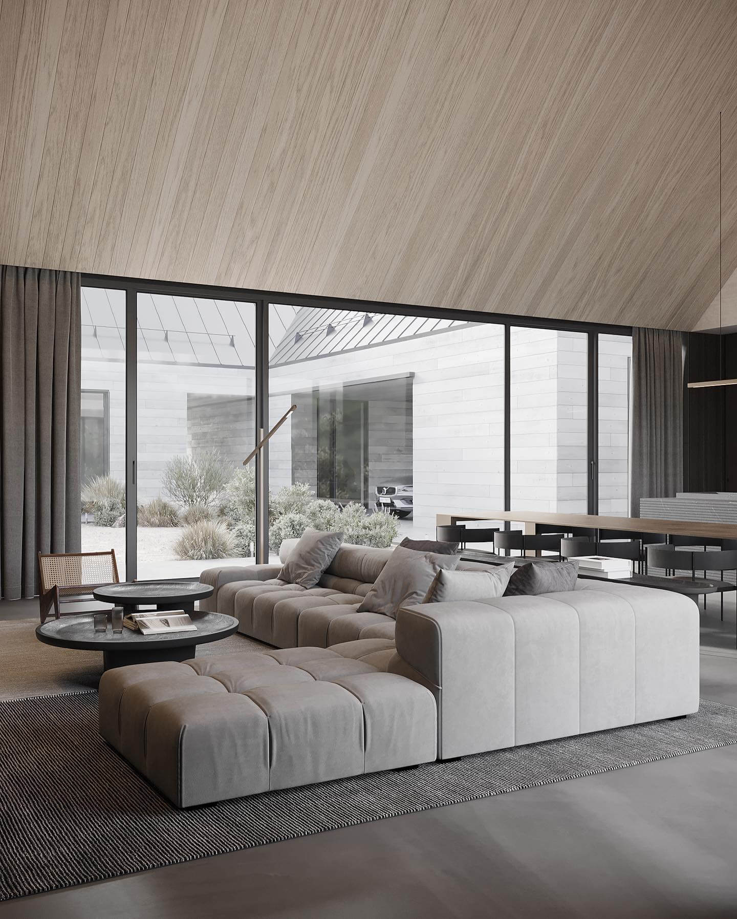 Wooden Slatted Ceiling Adds Natural Warmth to Modern Living Areas