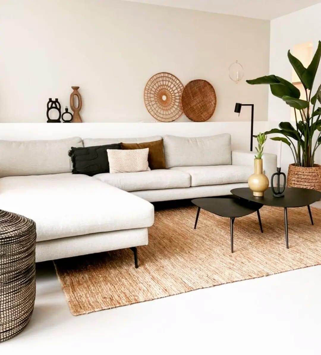 Woven Wall Hangings Add Natural Texture Above the Sofa