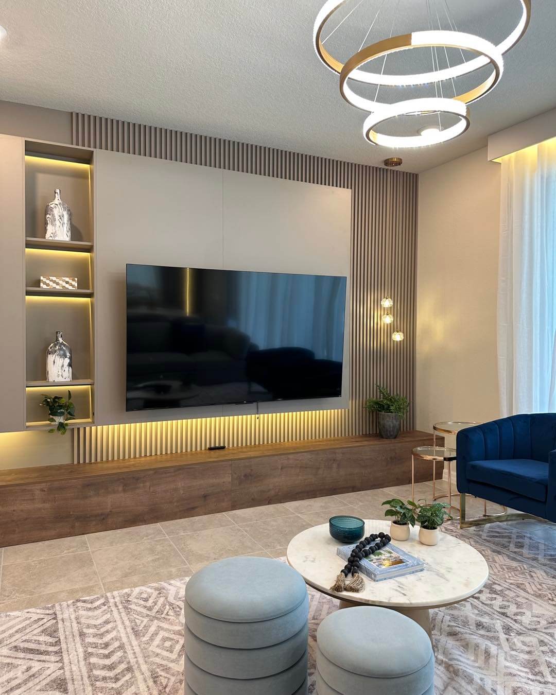 Showcase Decor with Recessed Shelves and Lighting