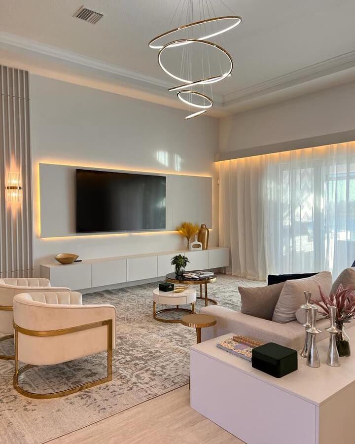 Recessed LED Lighting Creates a Warm Glow Behind the TV