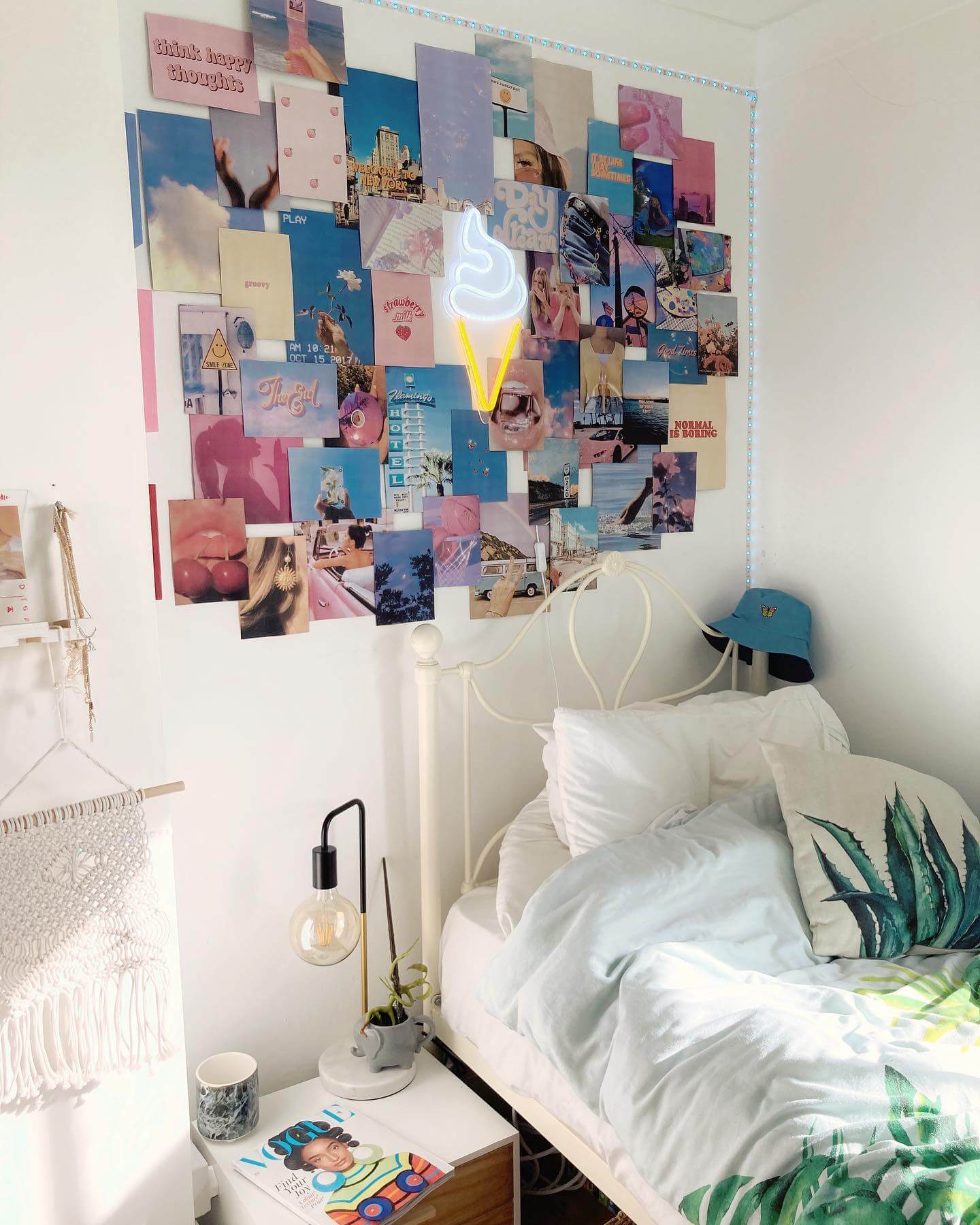 Collage Wall Art With Neon Ice Cream Cone Accent