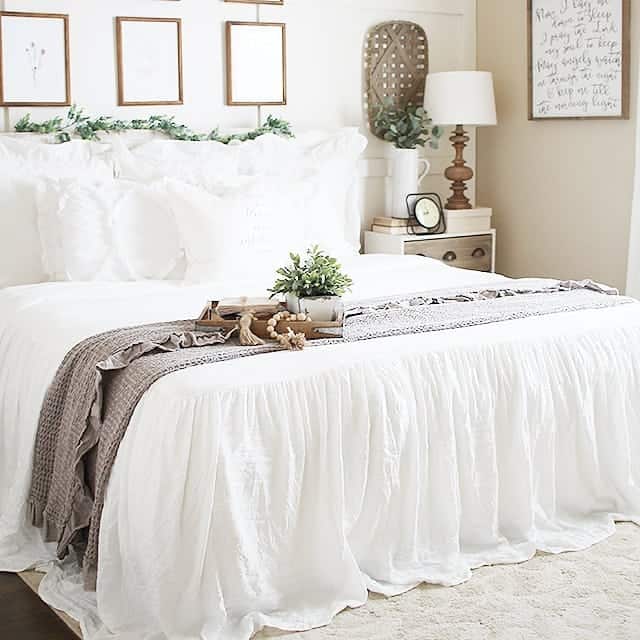Soften Your Bed Base with a White Ruffled Bed Skirt