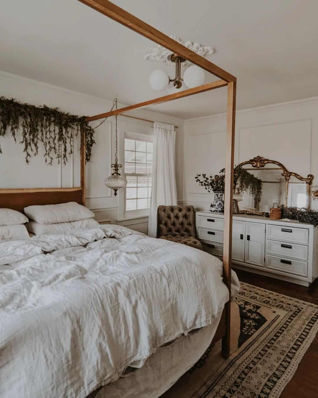 Drape Greenery for Organic Texture Above the Bed