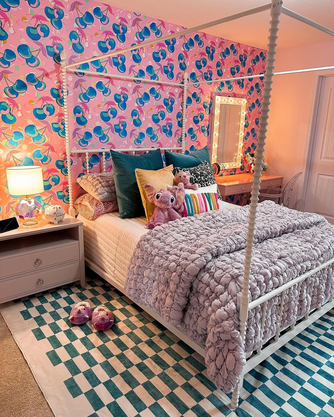 Playful Pop-Art Backdrop with Pink Cherry Wallpaper