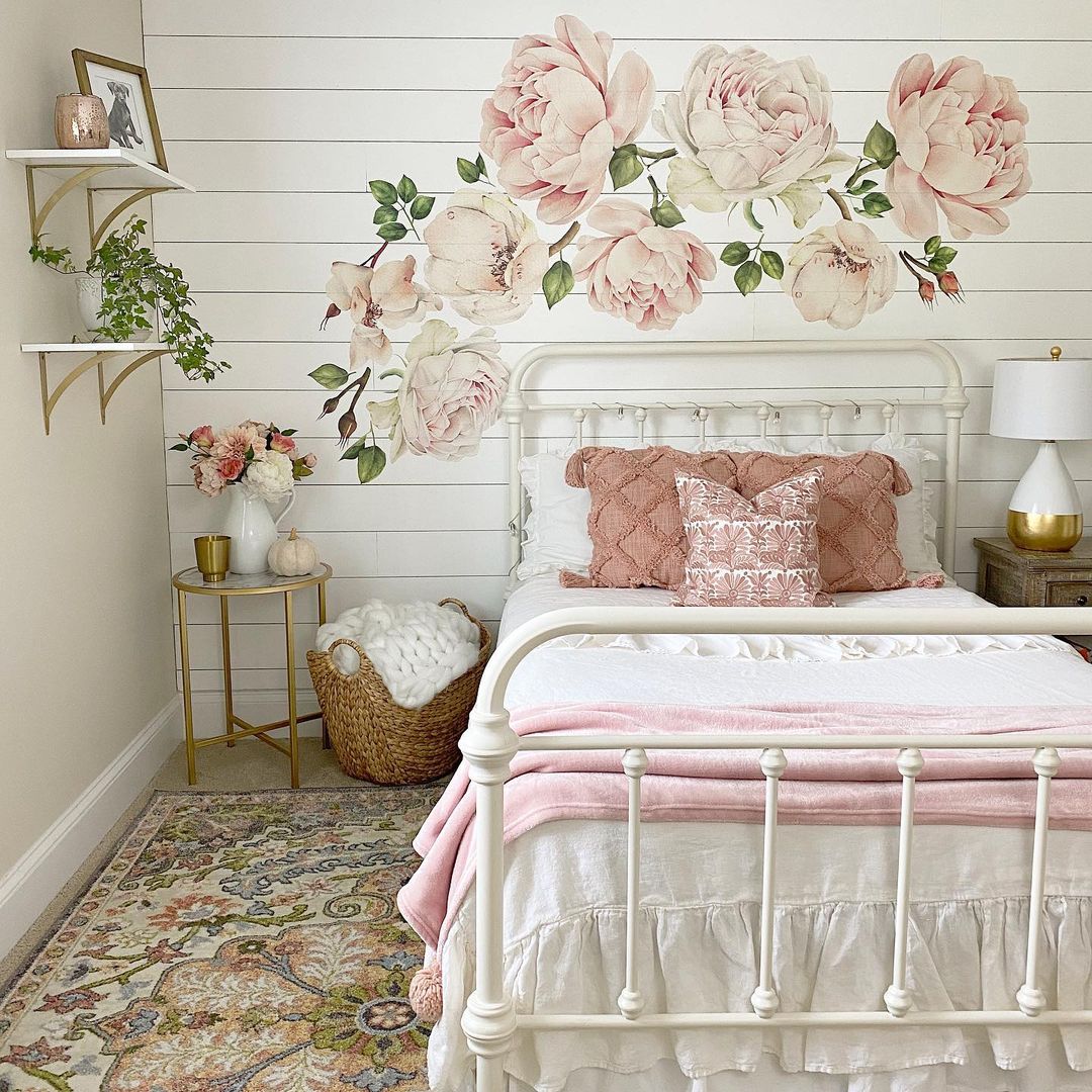 Romantic Focal Point with Oversized Peony Wall Decals