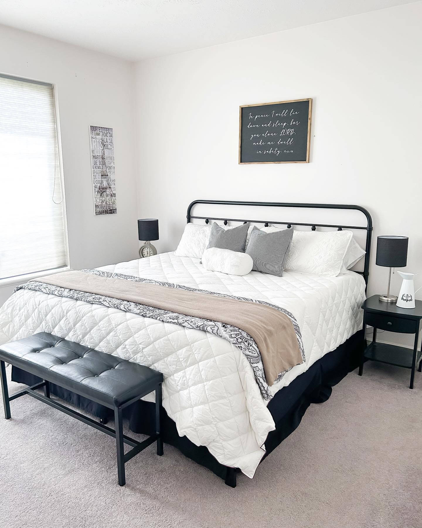 Framed Script Art Adds a Personal Touch Above the Bed
