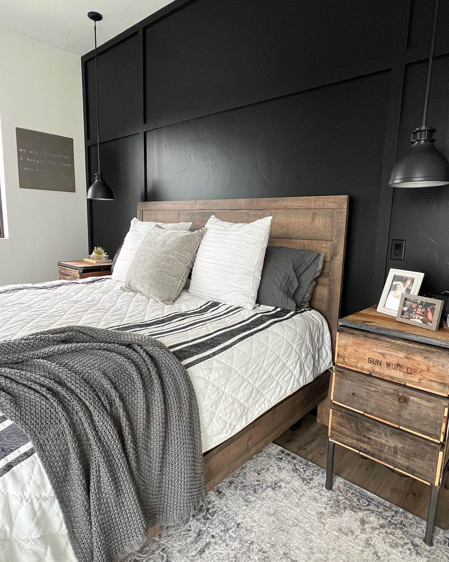 Dark Geometric Wall Paneling Adds Modern Farmhouse Depth