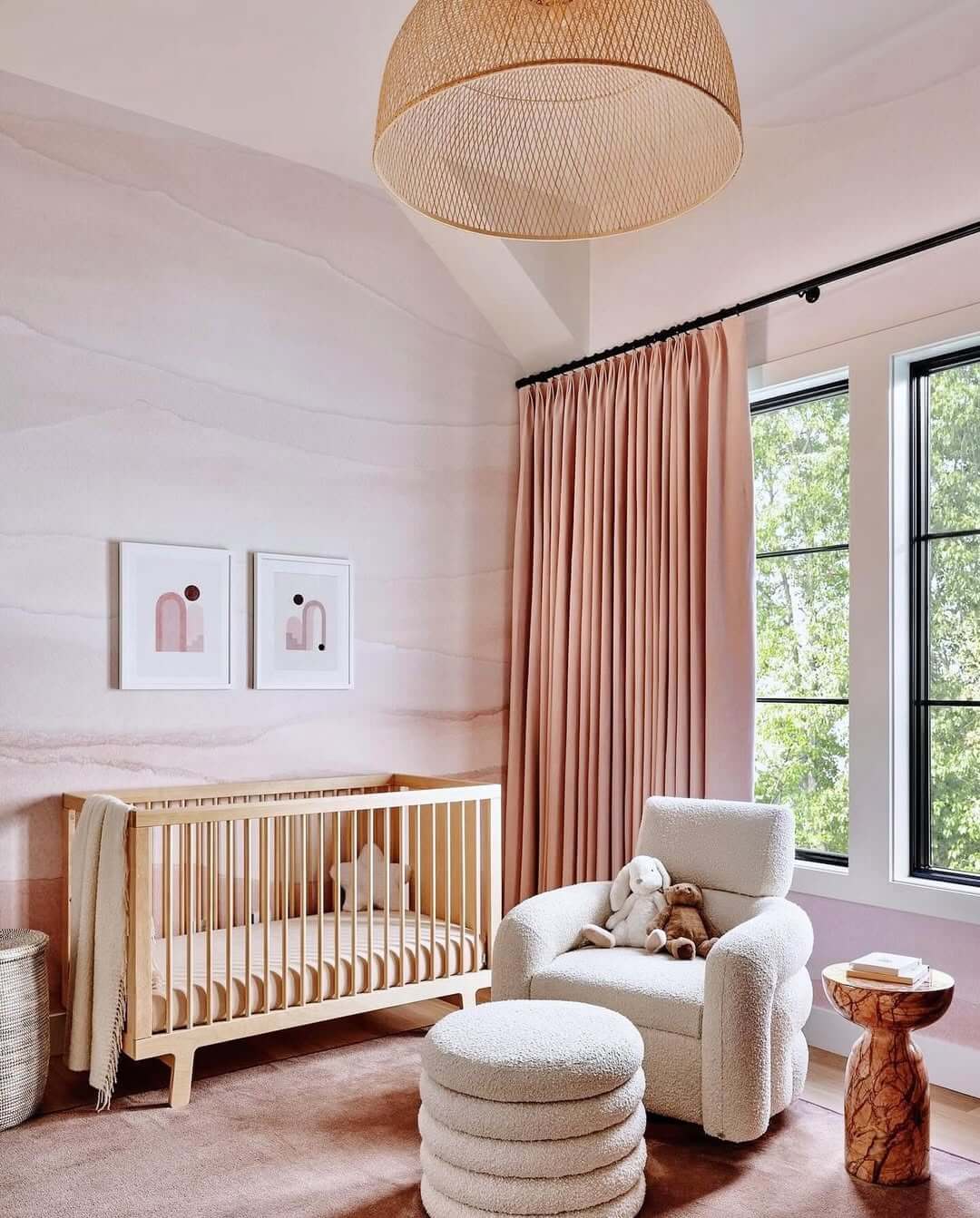 Textured Wall Mural Creates a Soft, Layered Pink Backdrop