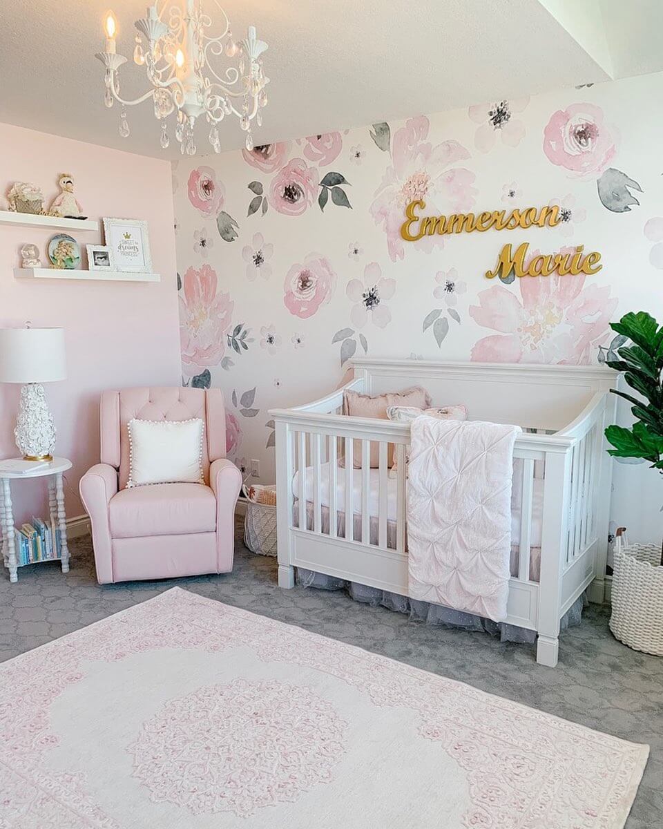 Personalize Floral Nursery Walls with Gold Script Names