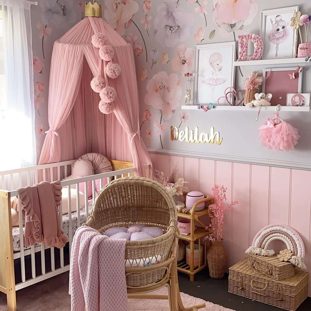 Gold Crown Topper Adds Regal Flair to Pink Canopy
