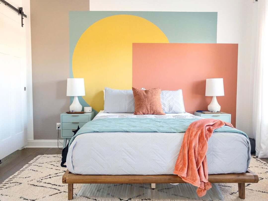 Geometric Color Blocking Creates a Modern Mural Accent Wall
