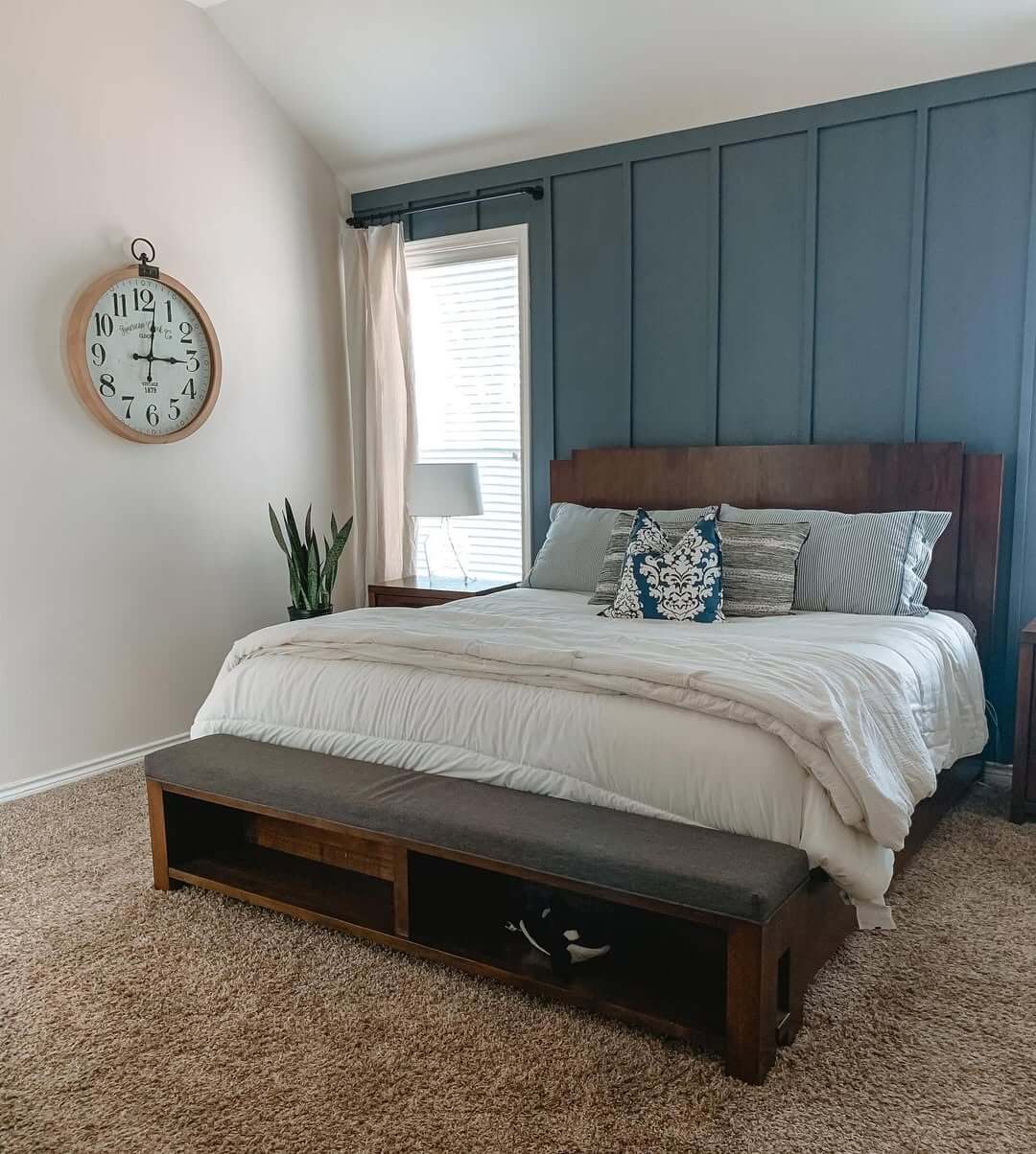 Vertical Panel Trim Creates a Moody Blue Accent Wall
