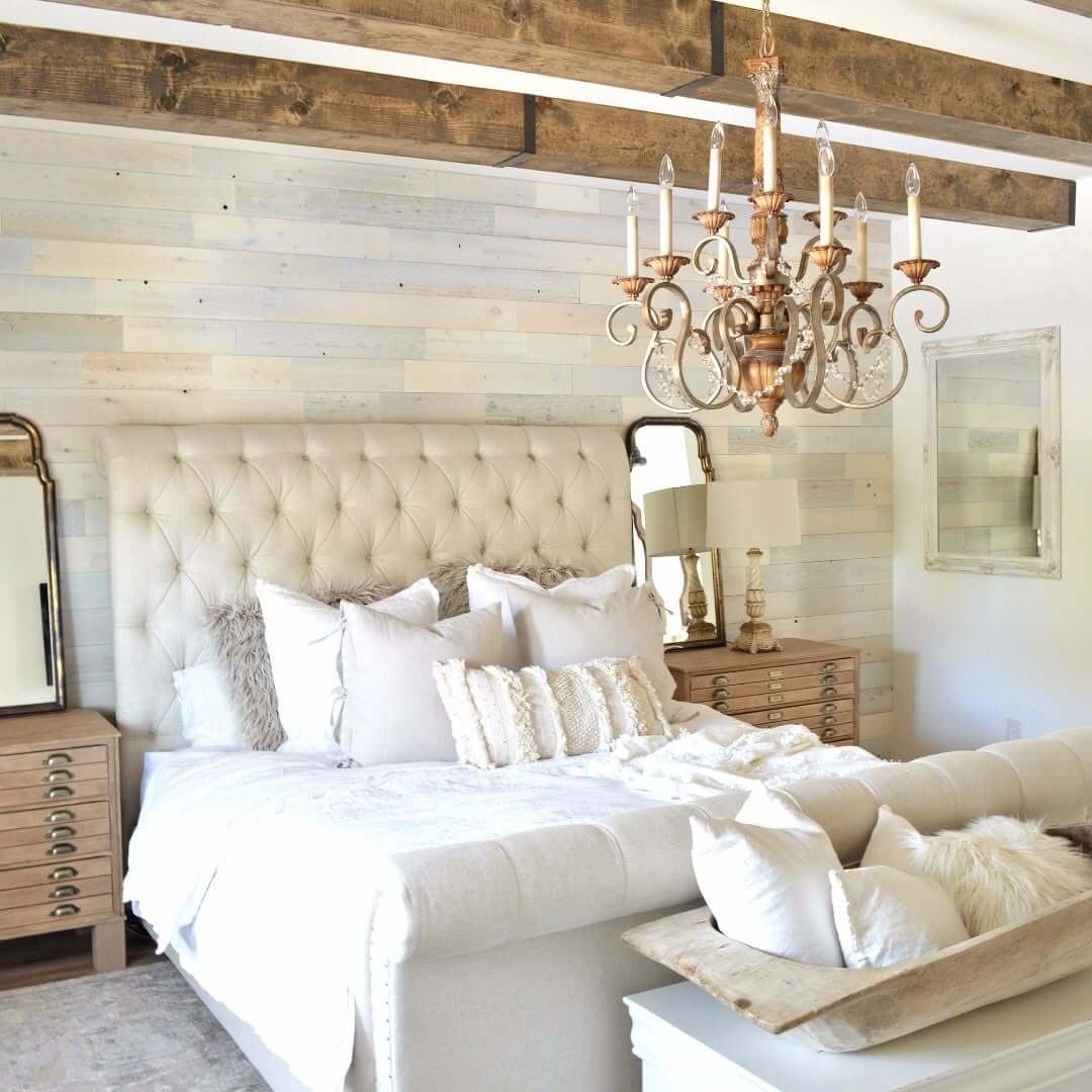 Whitewashed Wood Plank Accent Wall Creates a Rustic Backdrop
