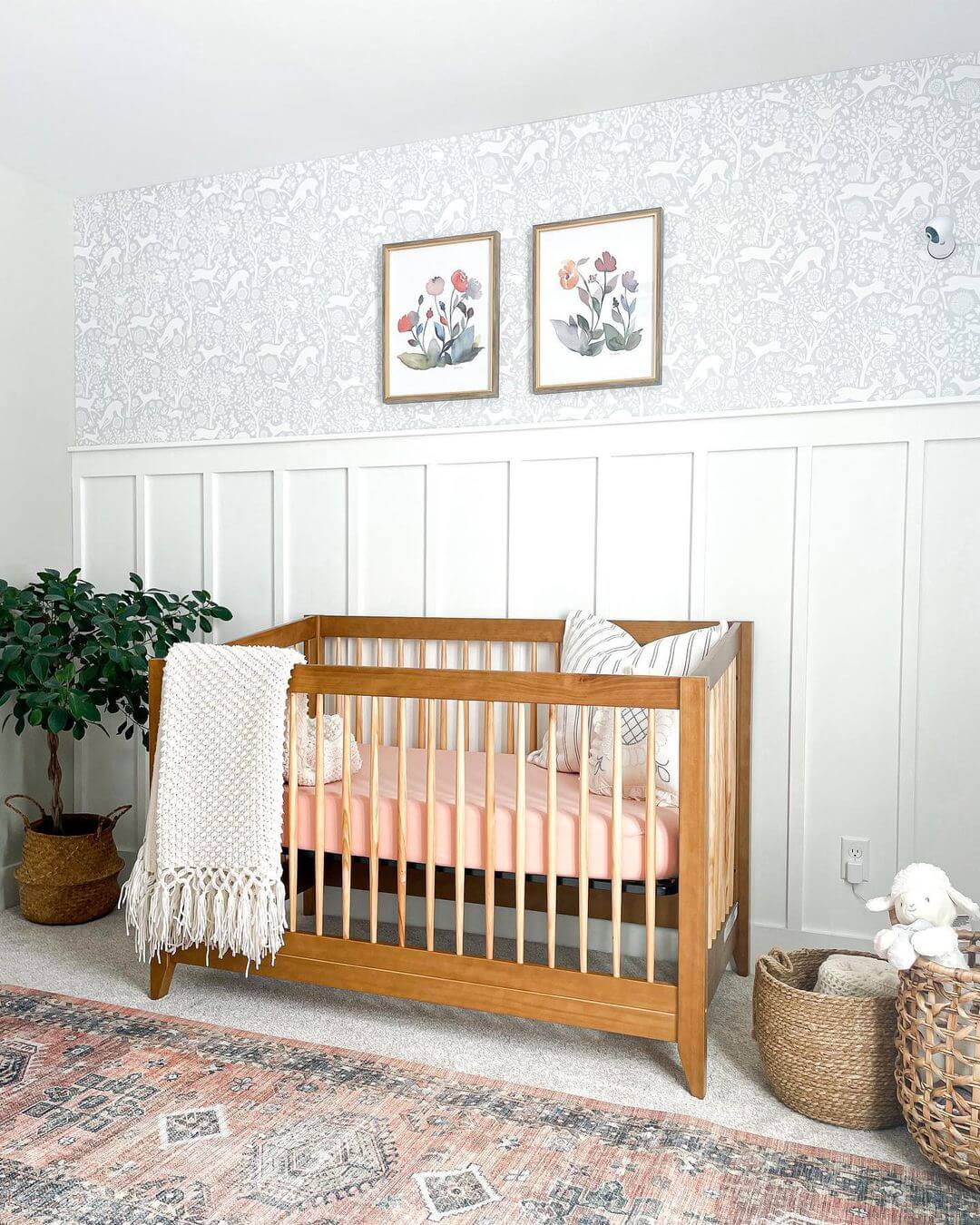 Tall Vertical Panels Frame Delicate Woodland Wallpaper